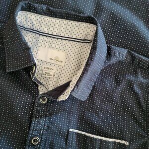 Craft + Flow Boys 14/16 Navy White Dot Short Sleeve Button-Up Shirt Large Cotton